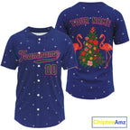 Custom Blue And Pink Flamingo Xmas Baseball Jersey Outfit Christmas Baseball Gifts