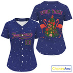 Custom Blue And Pink Flamingo Xmas Baseball Jersey Outfit Christmas Baseball Gifts
