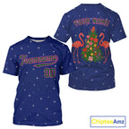 Custom Blue And Pink Flamingo Xmas Baseball T-Shirt Outfit Christmas Baseball Gifts