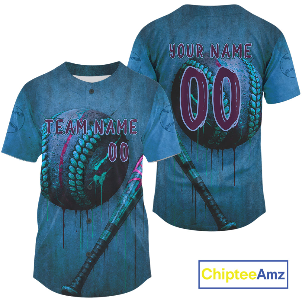 Custom Blue Grunge Baseball Ball Jersey Baseball Jerseys, Baseball Gifts