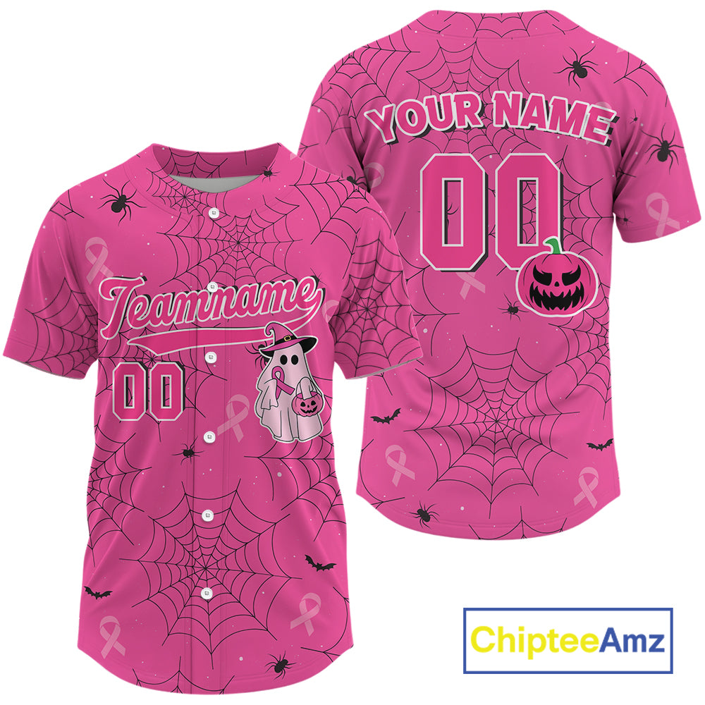 Custom Ribbon Pink Boo Halloween Baseball Shirt Funny Baseball Jerseys