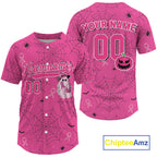 Custom Ribbon Pink Boo Halloween Baseball Shirt Funny Baseball Jerseys