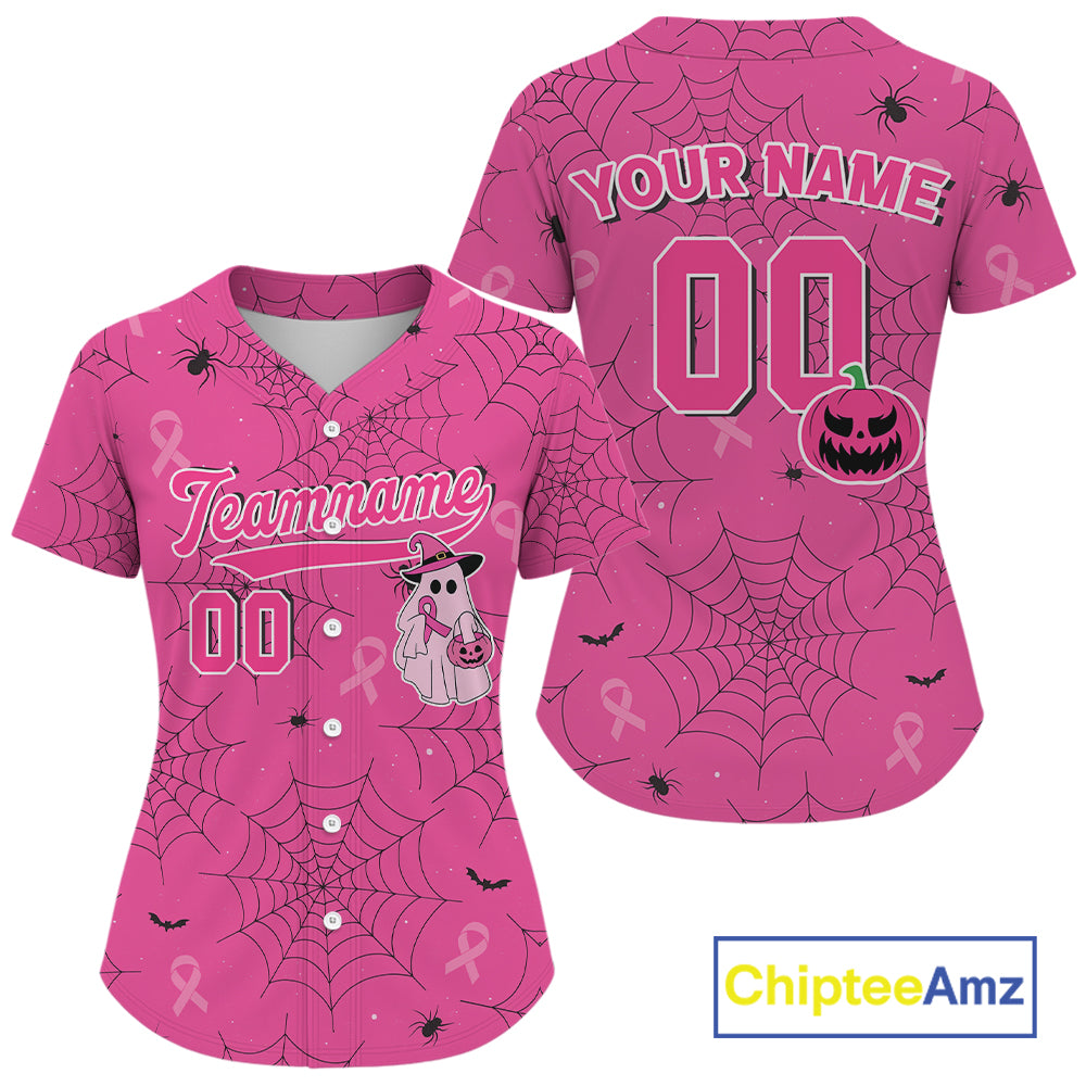Custom Ribbon Pink Boo Halloween Baseball Shirt Funny Baseball Jerseys