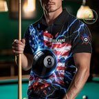 Broken Glass US Flag Billiard Shirt Custom 8 Ball Blue Lightning Billiard Pool Tournament Shirt