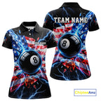 Broken Glass US Flag Billiard Shirt Custom 8 Ball Blue Lightning Billiard Pool Tournament Shirt
