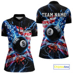 Broken Glass US Flag Billiard Shirt Custom 8 Ball Blue Lightning Billiard Pool Tournament Shirt