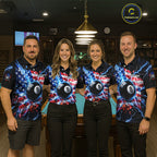 Broken Glass US Flag Billiard Shirt Custom 8 Ball Blue Lightning Billiard Pool Tournament Shirt