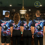 Broken Glass US Flag Billiard Shirt Custom 8 Ball Blue Lightning Billiard Pool Tournament Shirt