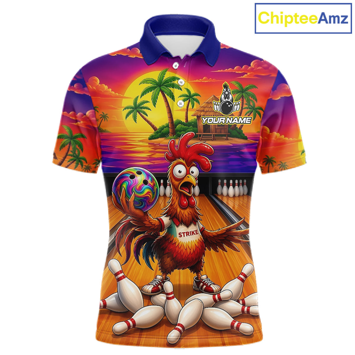 Funny Colorful Rooster Bowling Jerseys Custom Summer Bowling Shirt Team Attire