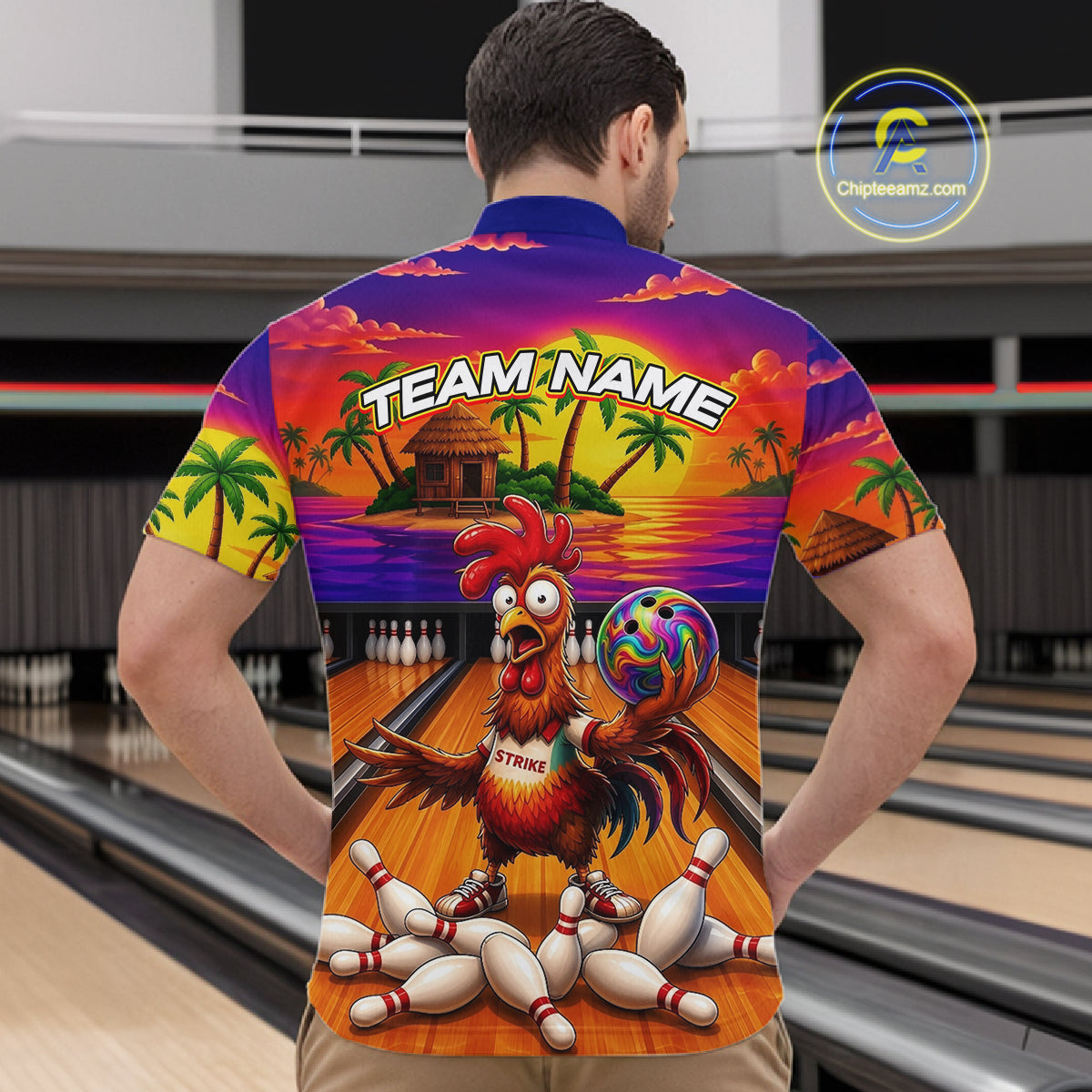 Funny Colorful Rooster Bowling Jerseys Custom Summer Bowling Shirt Team Attire