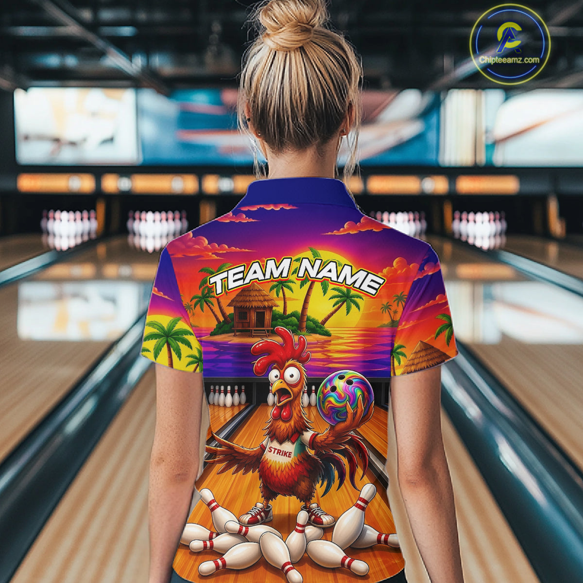 Funny Colorful Rooster Bowling Jerseys Custom Summer Bowling Shirt Team Attire
