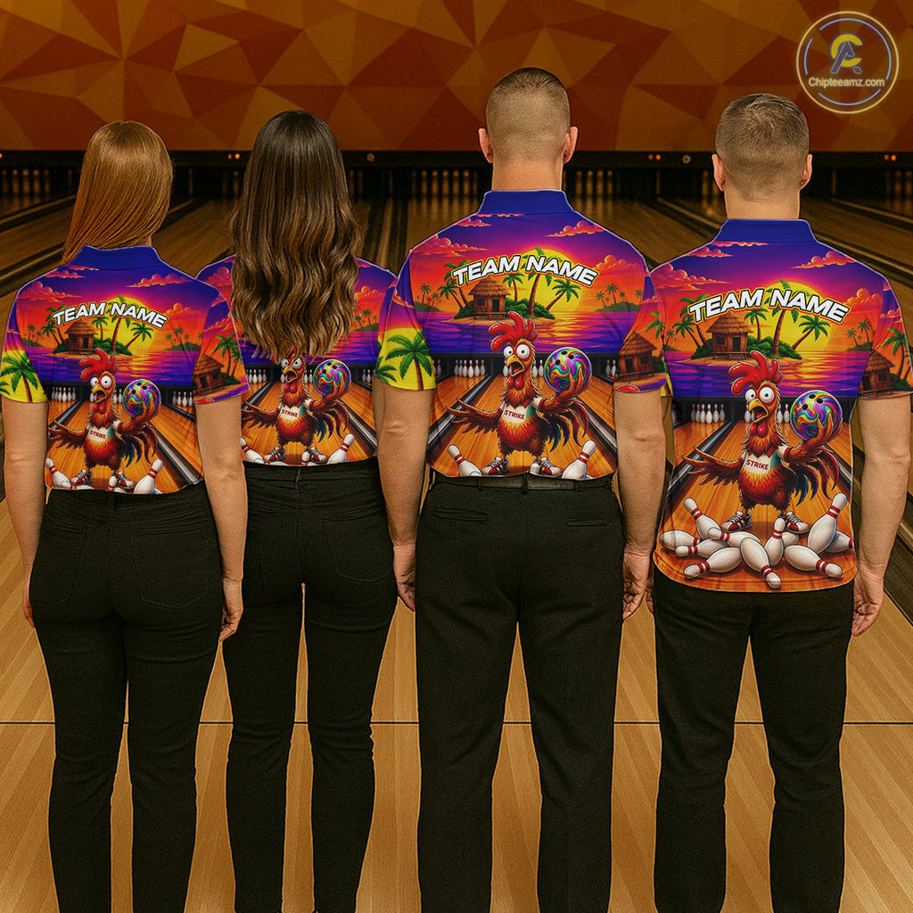 Funny Colorful Rooster Bowling Jerseys Custom Summer Bowling Shirt Team Attire