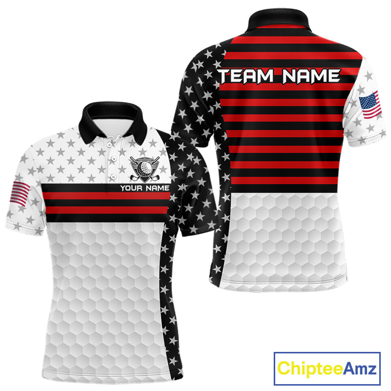 American Flag Golf Polo Shirt Custom Black And Red Patriotic Golf Team Shirt Golf Tops