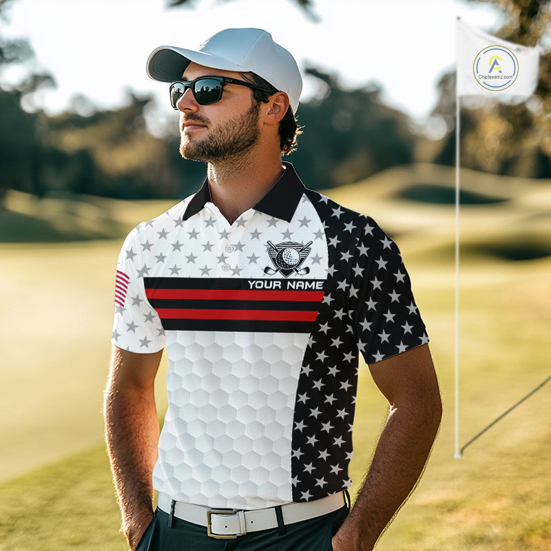 American Flag Golf Polo Shirt Custom Black And Red Patriotic Golf Team Shirt Golf Tops