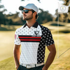 American Flag Golf Polo Shirt Custom Black And Red Patriotic Golf Team Shirt Golf Tops
