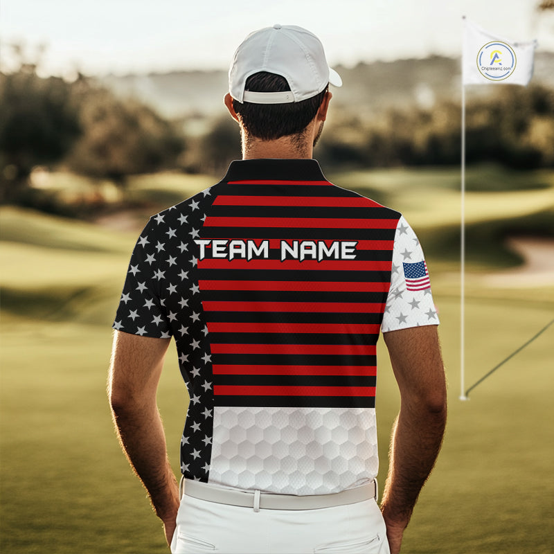 American Flag Golf Polo Shirt Custom Black And Red Patriotic Golf Team Shirt Golf Tops