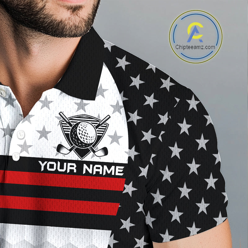 American Flag Golf Polo Shirt Custom Black And Red Patriotic Golf Team Shirt Golf Tops