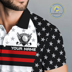 American Flag Golf Polo Shirt Custom Black And Red Patriotic Golf Team Shirt Golf Tops