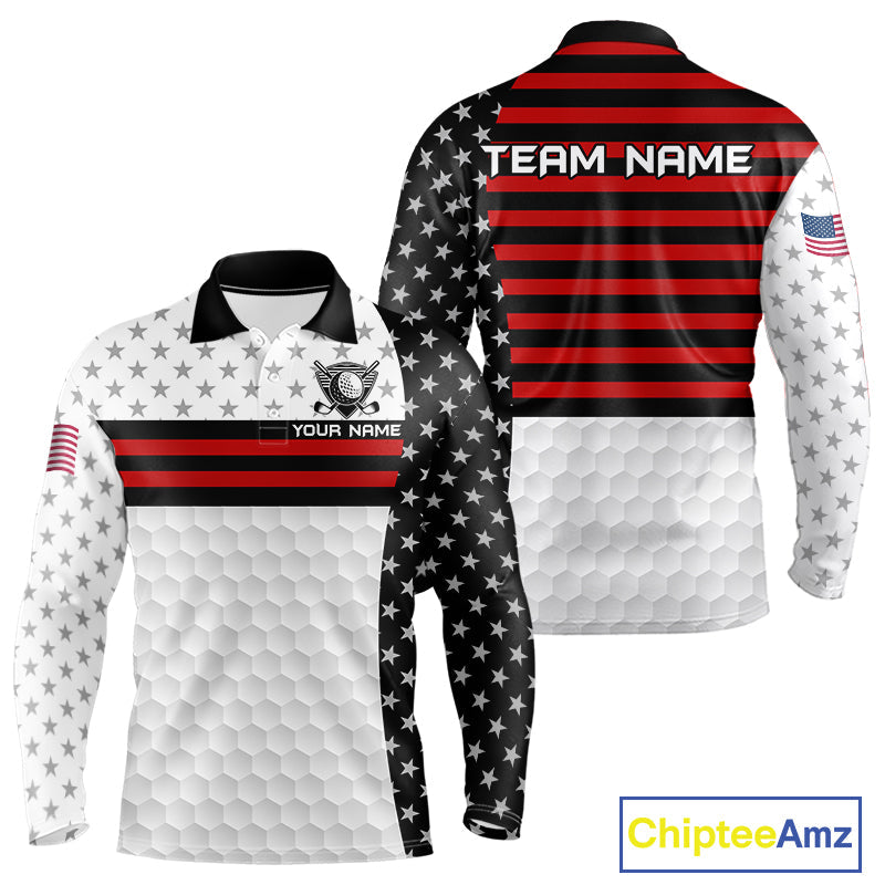 American Flag Golf Polo Shirt Custom Black And Red Patriotic Golf Team Shirt Golf Tops