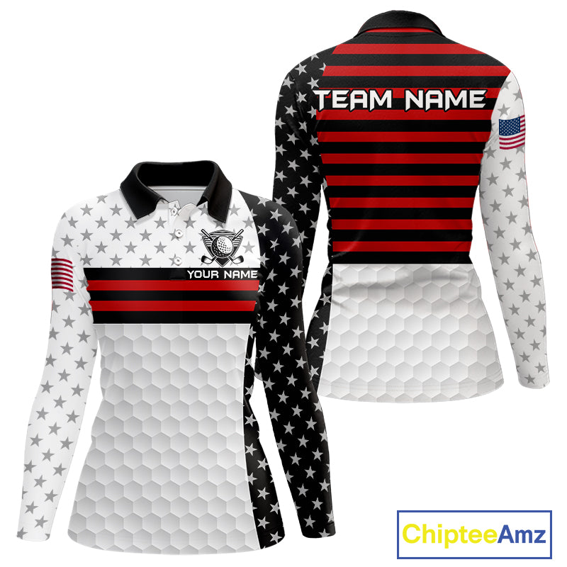 American Flag Golf Polo Shirt Custom Black And Red Patriotic Golf Team Shirt Golf Tops