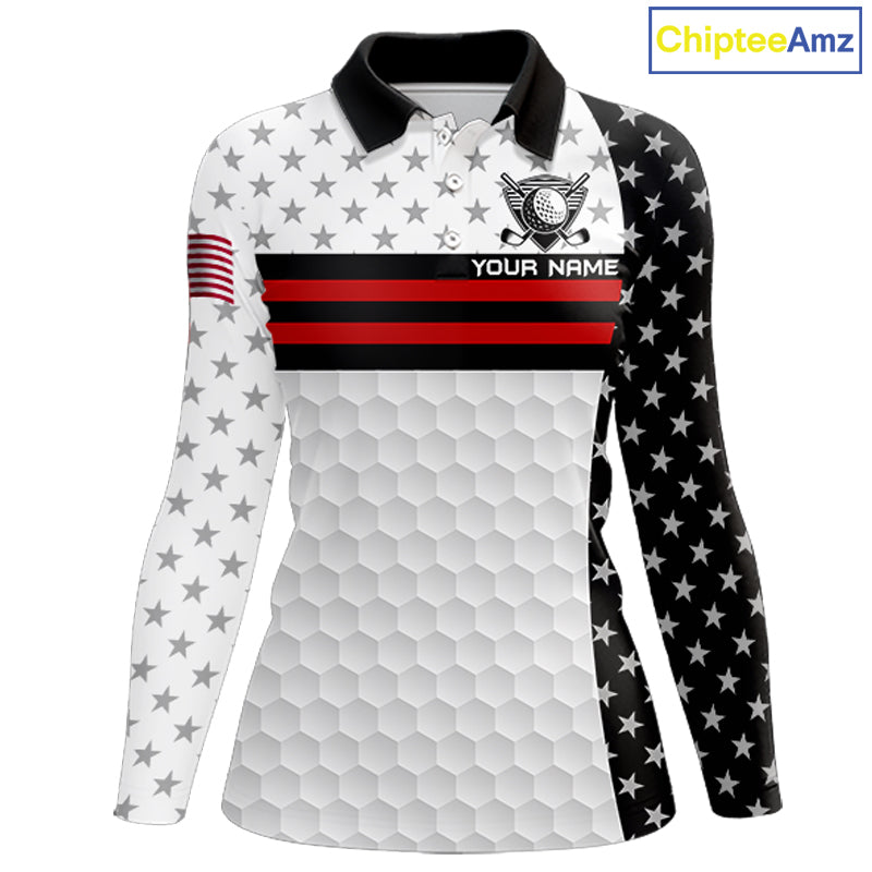 American Flag Golf Polo Shirt Custom Black And Red Patriotic Golf Team Shirt Golf Tops