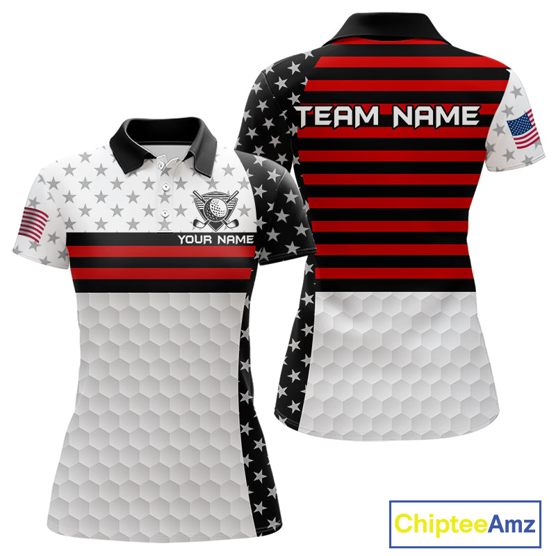 American Flag Golf Polo Shirt Custom Black And Red Patriotic Golf Team Shirt Golf Tops