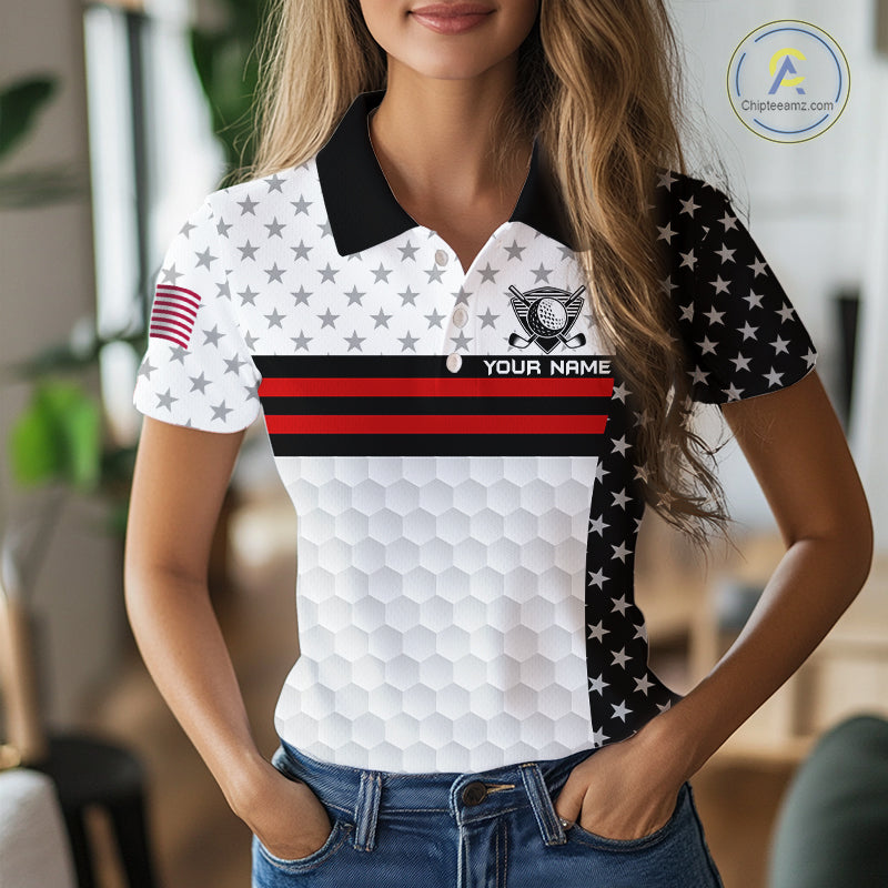 American Flag Golf Polo Shirt Custom Black And Red Patriotic Golf Team Shirt Golf Tops