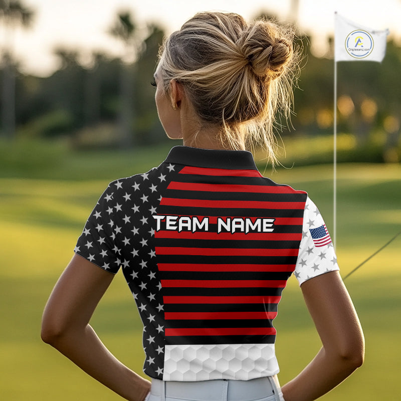 American Flag Golf Polo Shirt Custom Black And Red Patriotic Golf Team Shirt Golf Tops