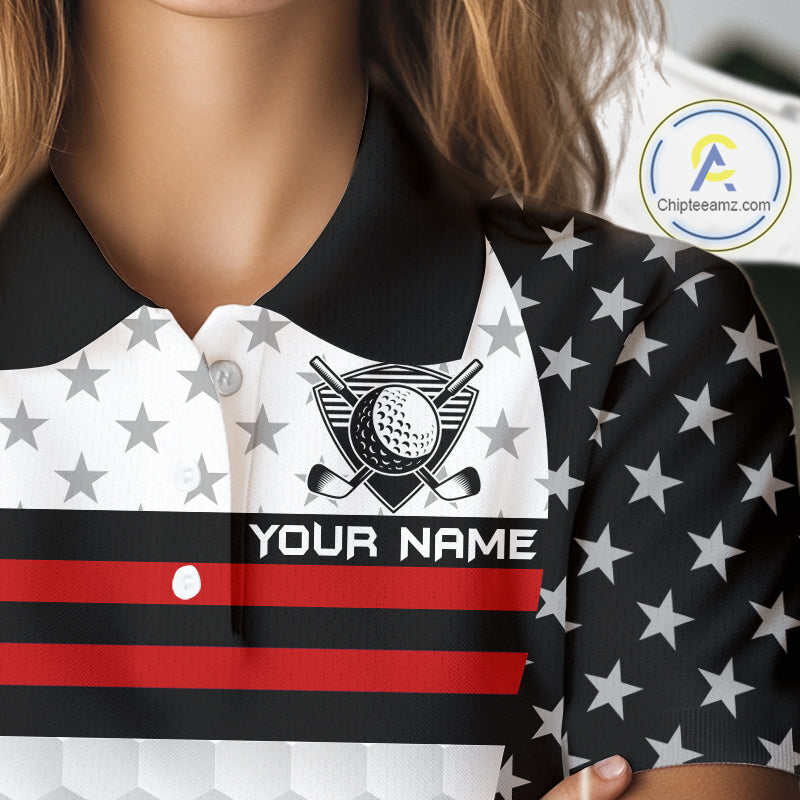 American Flag Golf Polo Shirt Custom Black And Red Patriotic Golf Team Shirt Golf Tops