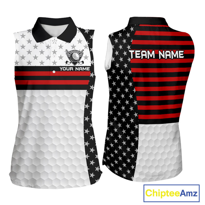 American Flag Golf Sleeveless Polo Shirt Custom Black And Red Patriotic Golf Team Shirt Golf Tops