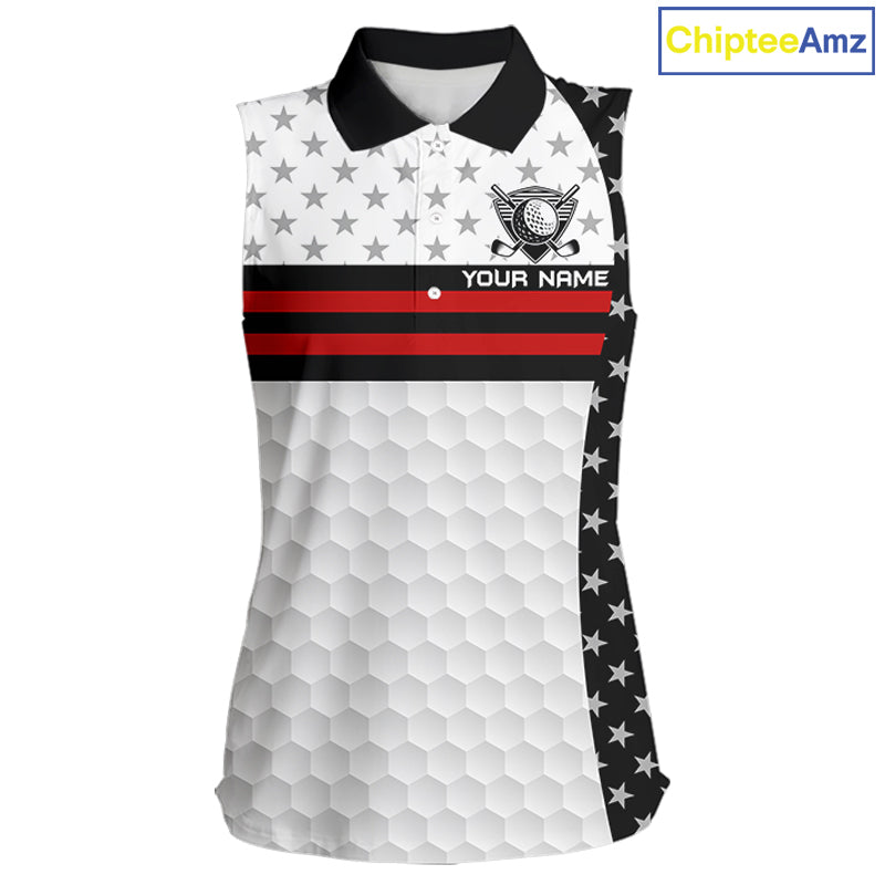 American Flag Golf Sleeveless Polo Shirt Custom Black And Red Patriotic Golf Team Shirt Golf Tops