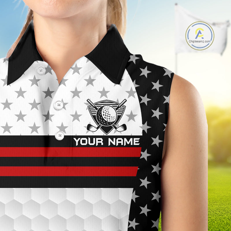 American Flag Golf Sleeveless Polo Shirt Custom Black And Red Patriotic Golf Team Shirt Golf Tops