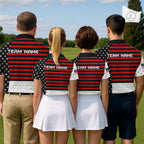 American Flag Golf Polo Shirt Custom Black And Red Patriotic Golf Team Shirt Golf Tops