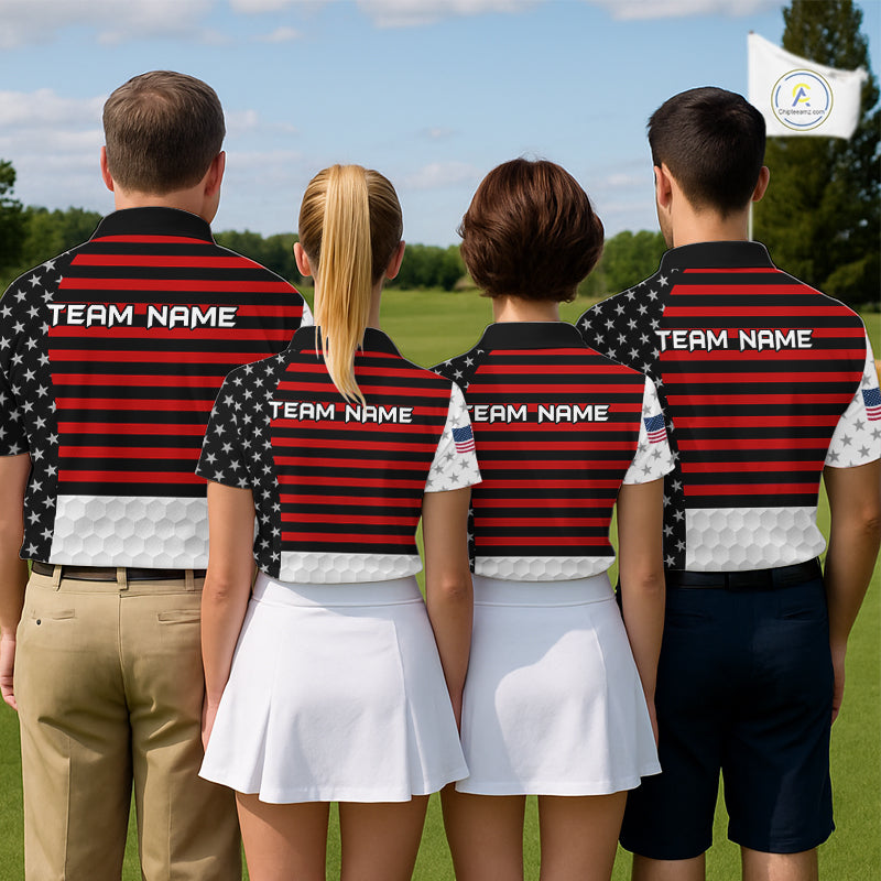 American Flag Golf Polo Shirt Custom Black And Red Patriotic Golf Team Shirt Golf Tops