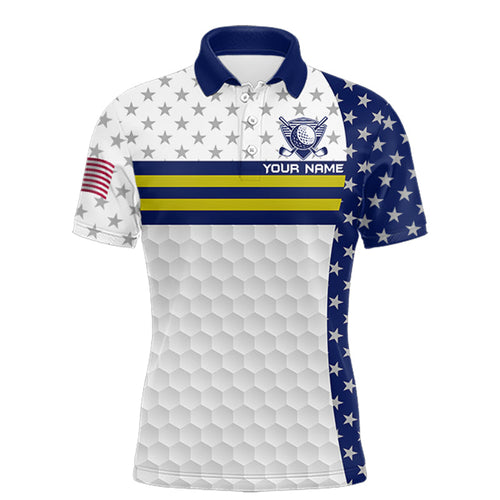 American Flag Golf Polo Shirt Custom Yellow And Blue Patriotic Golf Team Shirt Golf Tops