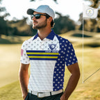 American Flag Golf Polo Shirt Custom Yellow And Blue Patriotic Golf Team Shirt Golf Tops