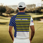 American Flag Golf Polo Shirt Custom Yellow And Blue Patriotic Golf Team Shirt Golf Tops