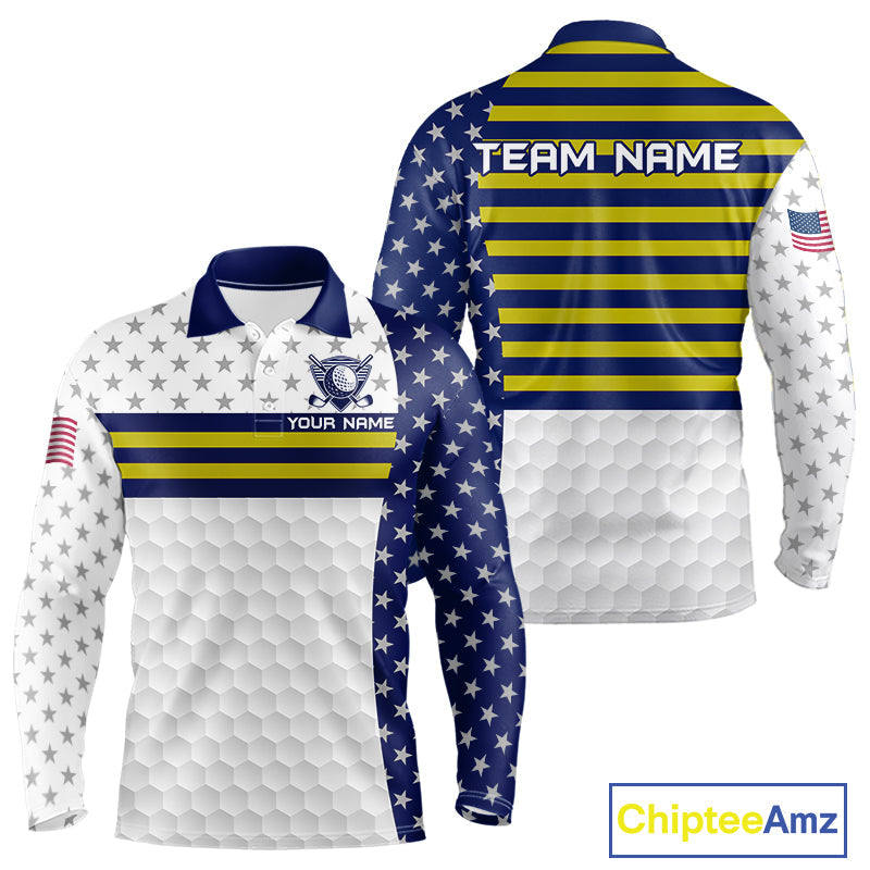 American Flag Golf Polo Shirt Custom Yellow And Blue Patriotic Golf Team Shirt Golf Tops