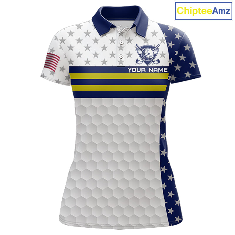American Flag Golf Polo Shirt Custom Yellow And Blue Patriotic Golf Team Shirt Golf Tops