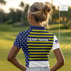 American Flag Golf Polo Shirt Custom Yellow And Blue Patriotic Golf Team Shirt Golf Tops