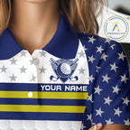 American Flag Golf Polo Shirt Custom Yellow And Blue Patriotic Golf Team Shirt Golf Tops
