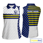 American Flag Golf Sleeveless Polo Shirt Custom Yellow And Blue Patriotic Golf Team Shirt Golf Tops