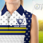 American Flag Golf Sleeveless Polo Shirt Custom Yellow And Blue Patriotic Golf Team Shirt Golf Tops