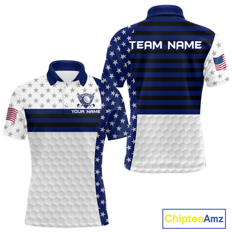 American Flag Golf Polo Shirt Custom Black And Blue Patriotic Golf Team Shirt Golf Tops