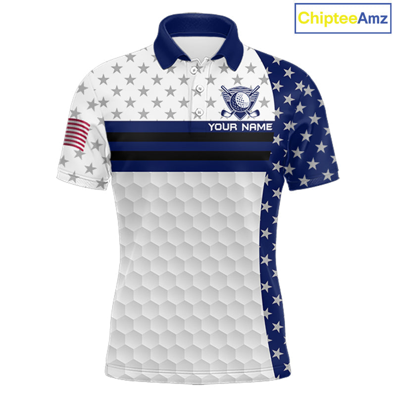 American Flag Golf Polo Shirt Custom Black And Blue Patriotic Golf Team Shirt Golf Tops