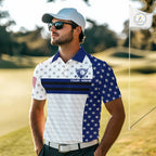 American Flag Golf Polo Shirt Custom Black And Blue Patriotic Golf Team Shirt Golf Tops