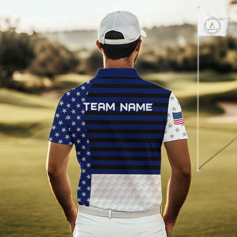 American Flag Golf Polo Shirt Custom Black And Blue Patriotic Golf Team Shirt Golf Tops