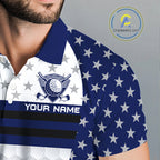 American Flag Golf Polo Shirt Custom Black And Blue Patriotic Golf Team Shirt Golf Tops