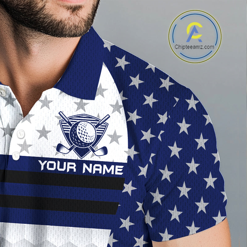 American Flag Golf Polo Shirt Custom Black And Blue Patriotic Golf Team Shirt Golf Tops