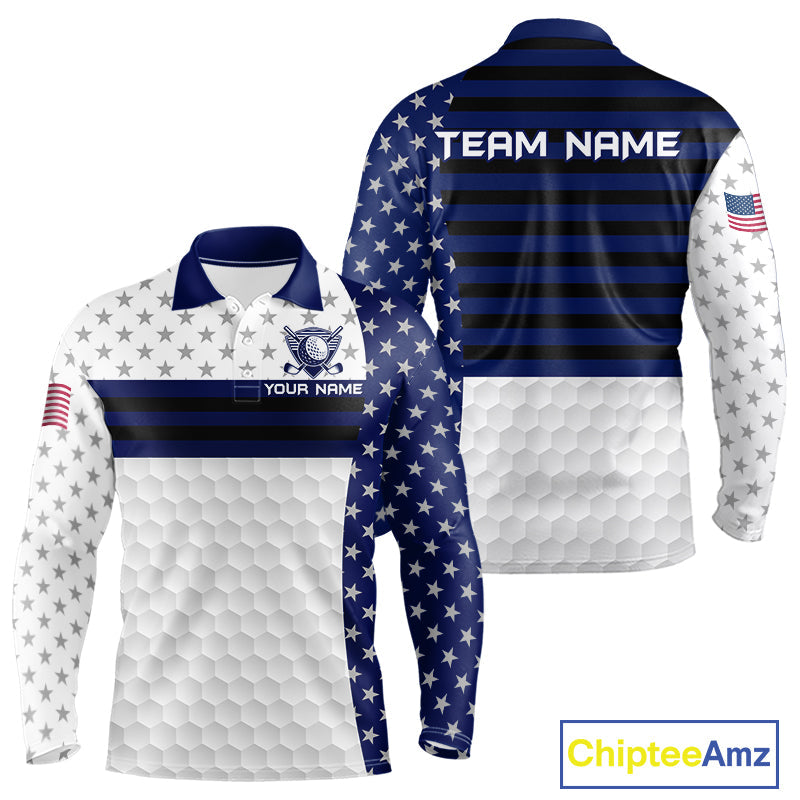 American Flag Golf Polo Shirt Custom Black And Blue Patriotic Golf Team Shirt Golf Tops